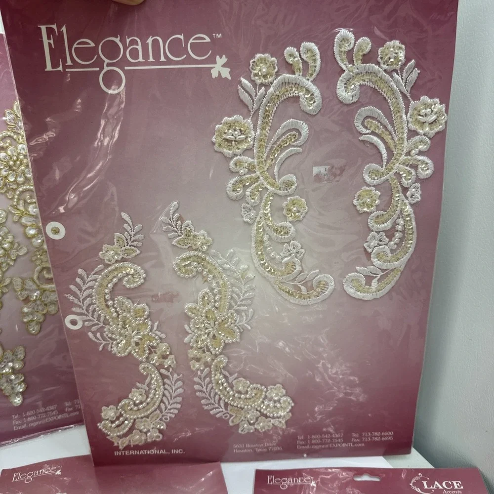 7 Packs Elegance Lace Accent Applique Sew On Embellishments Lot NOS Pearl Bridal